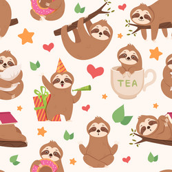 sloth pattern funny lazy wild animal in various vector image