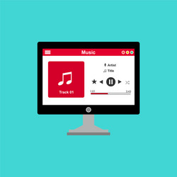 media player application app template with flat vector image