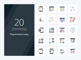 20 programming and coding flat color icon vector image