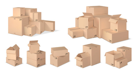 realistic box stack stacked cardboard boxes vector