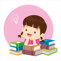 Girl with books thinking idea vector