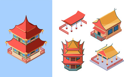 Oriental temples and palaces isometric set asian vector