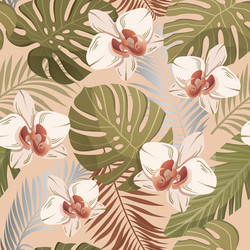 Tropical Plant Pattern - Orchids & Palms Vector Image