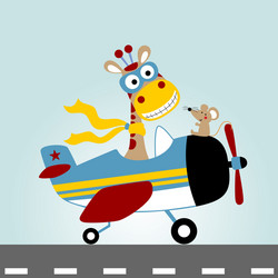 giraffe pilot with little mice on a plane Vector Image