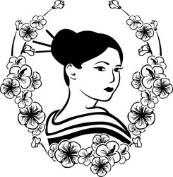 portrait of a geisha in wreath cherry Vector Image