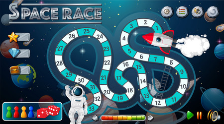 snake and ladders game template with space theme vector