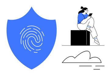cybersecurity concept with person using tablet vector image