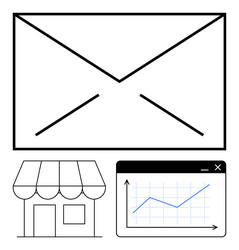 envelope shopfront and graph representing vector image