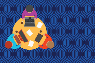 upper view three busy office workers round table vector image