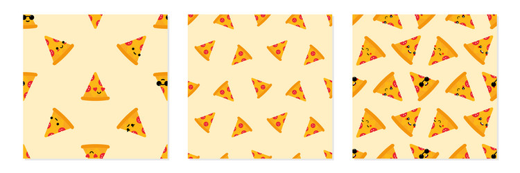 Pizza slice characters pattern set vector