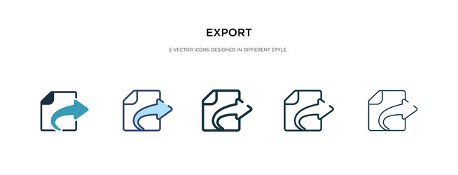 Export icon in different style two colored vector