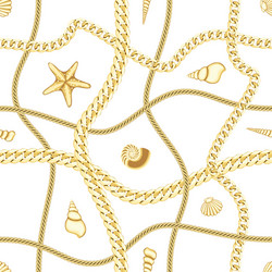 golden chains and seashell check seamless pattern vector image