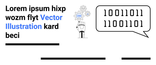 hand holding crm gear with binary code speech vector image