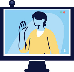 man on computer video call vector image