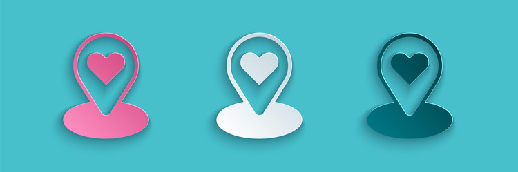 paper cut map pointer with heart icon isolated vector image