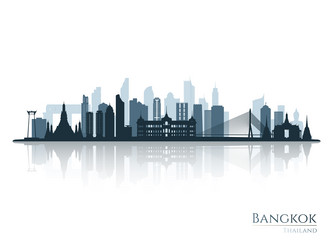 bangkok skyline silhouette with reflection Vector Image