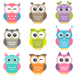 Colorful Owl Set - Cute Animal Characters Vector Image