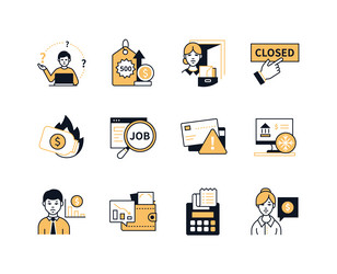 difficulties with finances and work - line design vector image