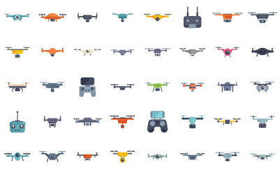 large set of modern drones flying and controllers vector image