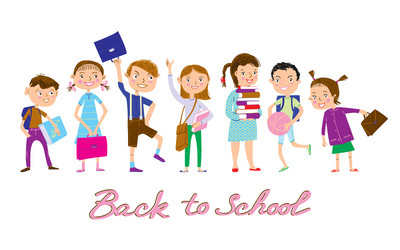 Cartoon schoolboys and schoolgirls set joyful Vector Image Cartoon schoolboys and schoolgirls set joyful Vector Image