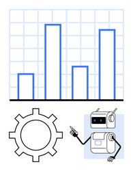 robotic process automation with bar chart and gear vector image