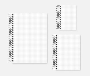 wire ring bound grid lined notebook mock-up set vector