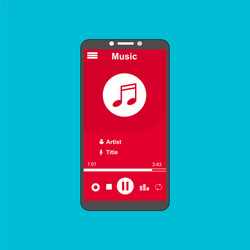 media player application app template with flat vector image