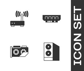 Set case of computer router and wi-fi signal vector