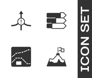 set mountains with flag arrow graph chart vector image