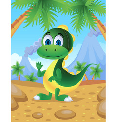 Cartoon green dinosaur on white background Vector Image
