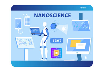 Nano science banner with flat robot scientist vector