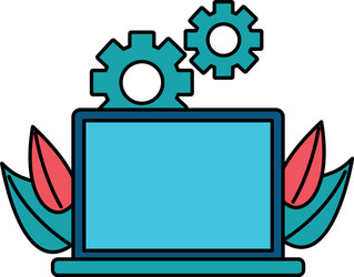 laptop computer business with gears vector image