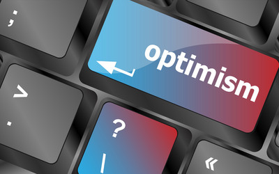 Optimism button on the keyboard close-up vector