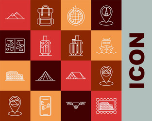 set line postal stamp and coliseum map pointer vector image