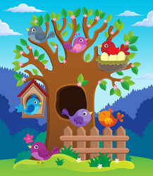 tree with stylized birds theme image 2 vector image