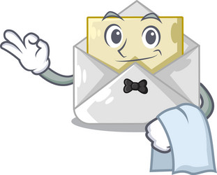 Waiter open envelope on cartoon shape blank vector