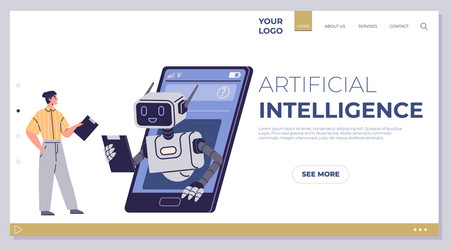 man interacting with a futuristic robot emerging vector image