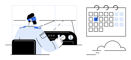 pilot operating aircraft controls with calendar vector image