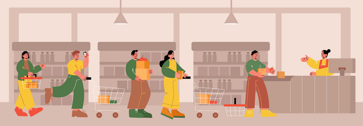 queue in store unhappy customers stand line vector image