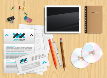 realistic office desk with different objects vector image