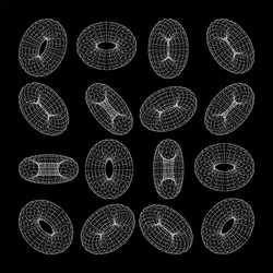 wireframe shapes lined torus perspective mesh vector image