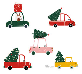Christmas Trucks & Trees Vector Image