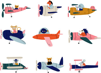 Cute Animals Flying Planes Vector Image