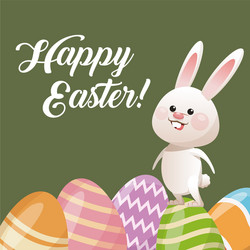 Happy easter card rabbit with egg decoration vector