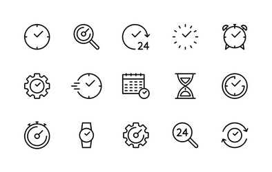 time and clock linear icons set vector image