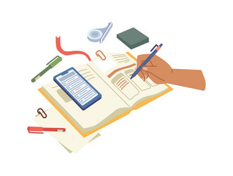 diary or planner filling notebook with informaion vector image