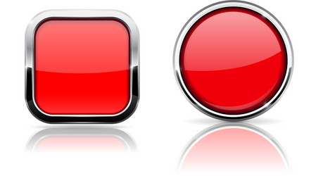 Red glass buttons square and circle shiny icons vector