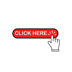 click here button in red with mouse pointer hand vector image