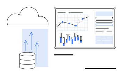 data uploading to cloud with analytics on screen vector image