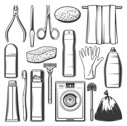 personal hygiene icons household cleaning items vector